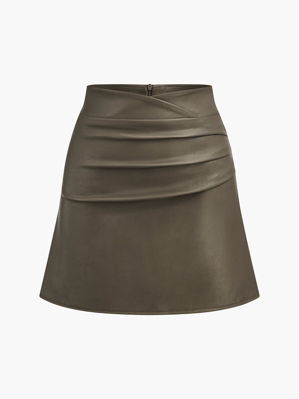 LOVEVVR Faux Leather Pleated Skirt