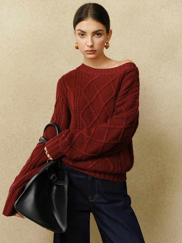 LOVEVVR Casual Crew Neck Cable-Knit Top