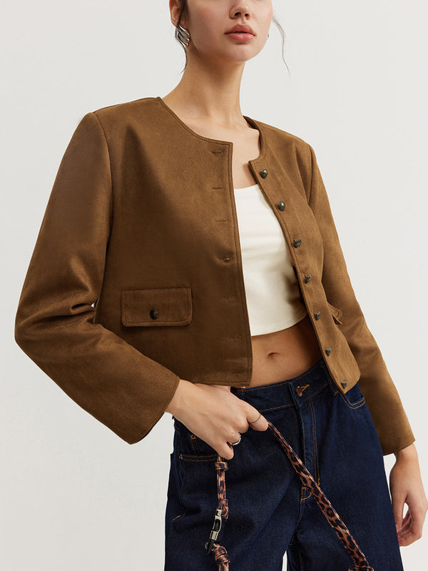 LOVEVVR Leisure Button Suede Trench Coat