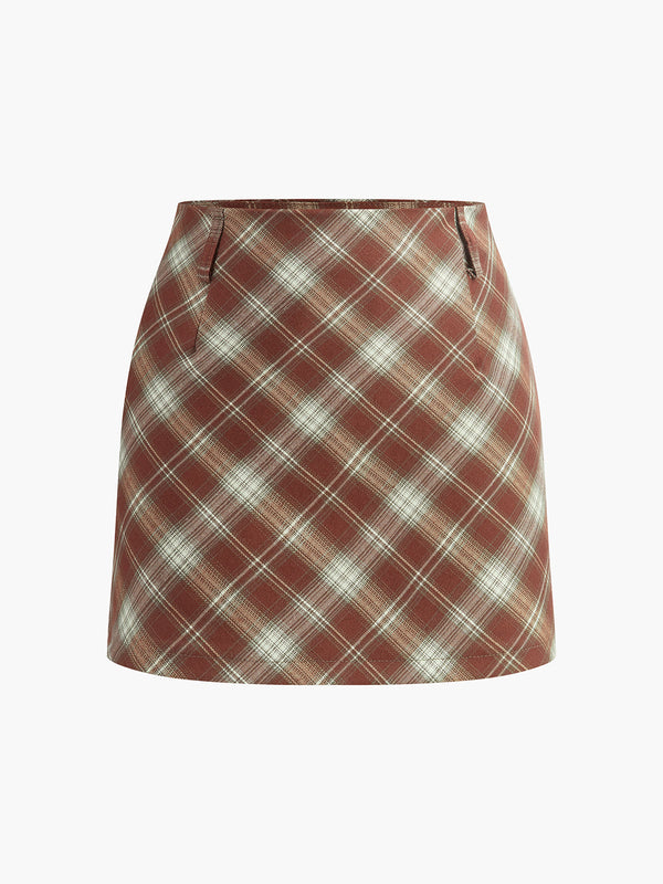 LOVEVVR Checked Zipper Mini Skirt