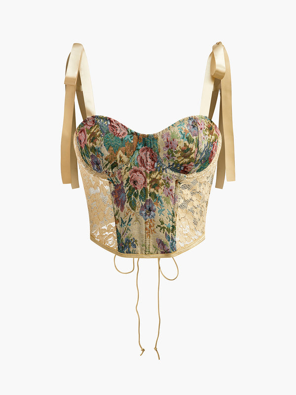 LOVEVVR Floral Embroidery Drawstring Corset