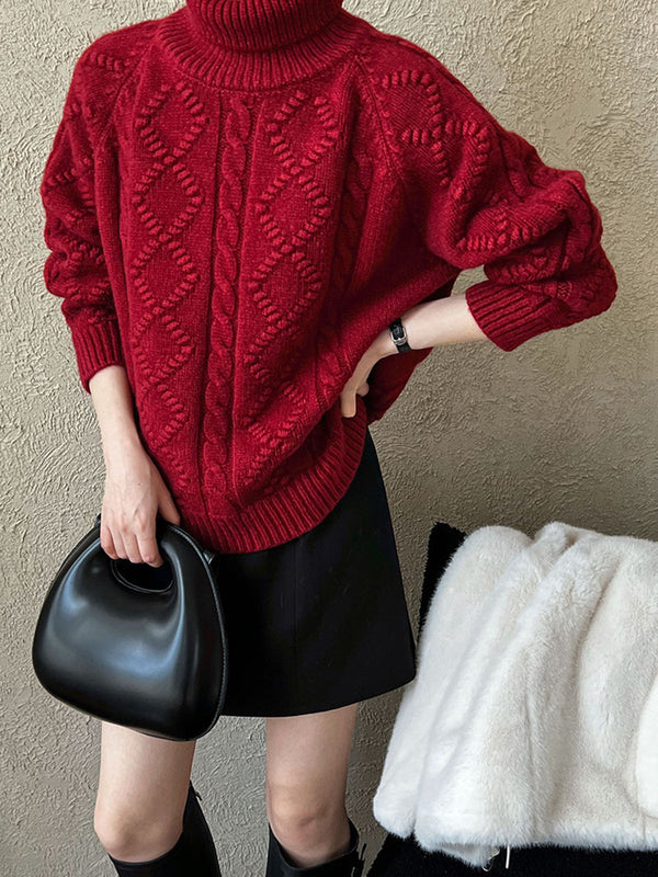 LOVEVVR Casual Turtleneck Twist Sweater