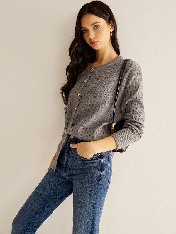 LOVEVVR Button Down Twist Slim Cardigan