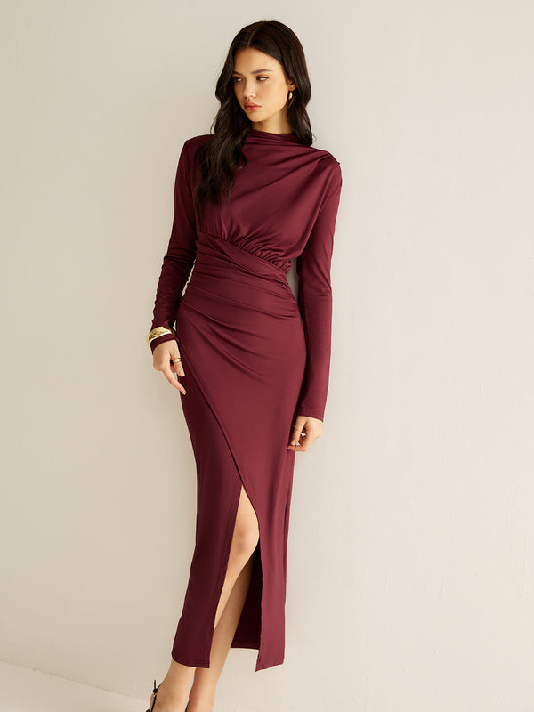 LOVEVVR Elegant Pleated Split Dress