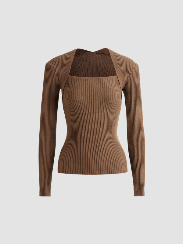 LOVEVVR Bronzework Knitted Ribbed Pullover Sweater