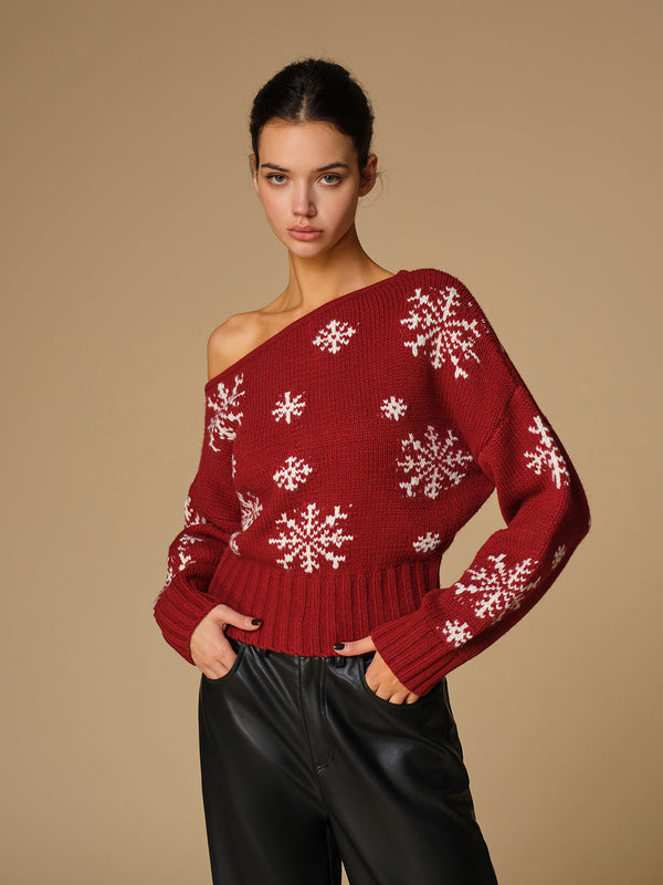 LOVEVVR Asymmetrical Snowflake Knit Top