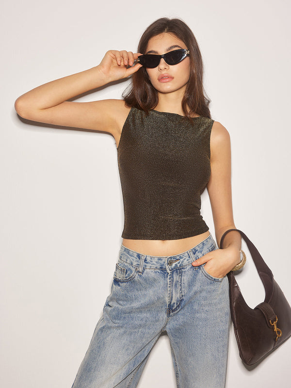 LOVEVVR Elegant Purl Crop Tank Top