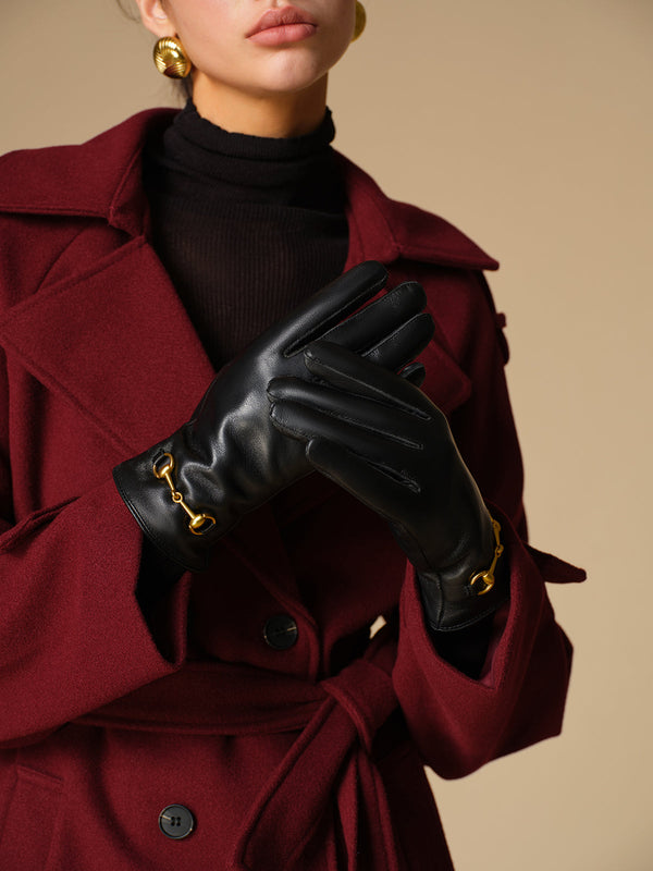 LOVEVVR Metal Detail Sheepskin Fleecing Gloves