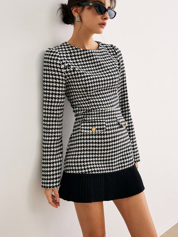 LOVEVVR Houndstooth Panel Short Dress