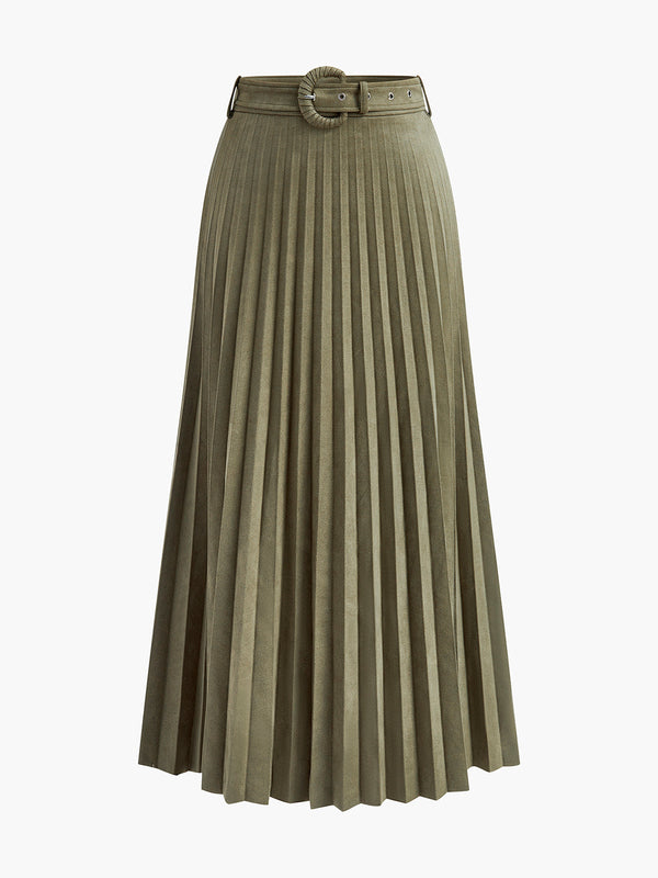 LOVEVVR Buckle Belt Design Pleated Skirt