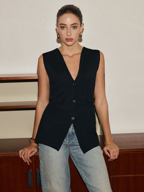 LOVEVVR Leisure Button Slim Sweater Vest