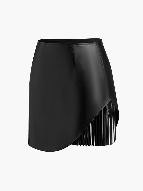 LOVEVVR Faux Leather Pleated Panel Skirt