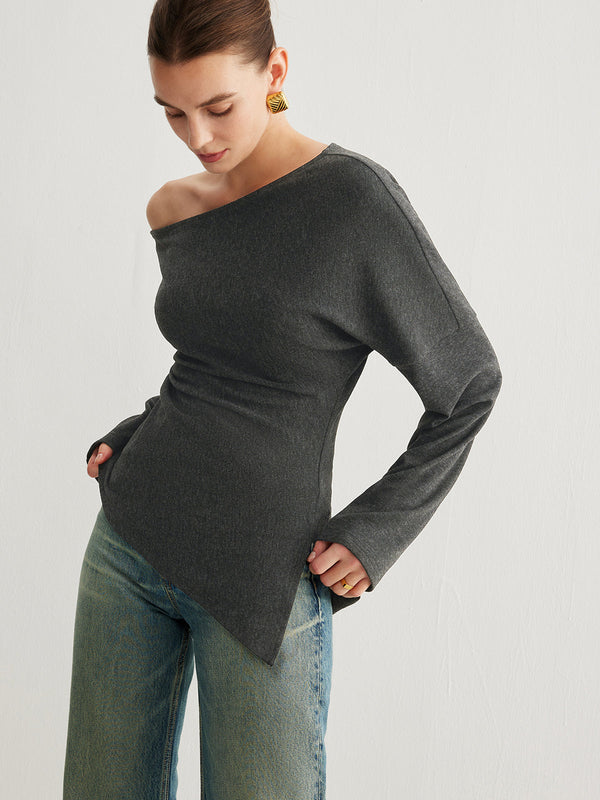 LOVEVVR Asymmetrical Neck Slit Cinched Top