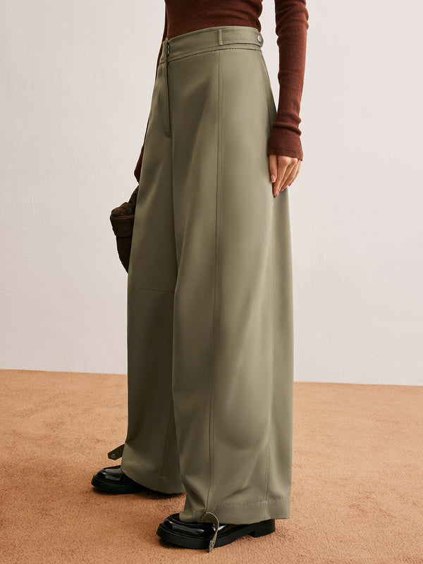 LOVEVVR Button Clasp Wide-Leg Pants