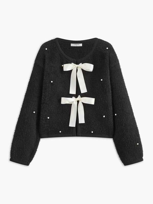 LOVEVVR Beaded Decor Bow Knit Top