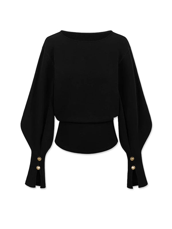 LOVEVVR Bell Sleeve Cinched Sweatshirt