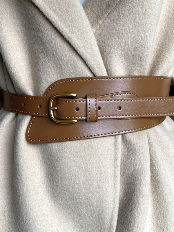 LOVEVVR Asymmetrical Buckle Wide Leather Belt