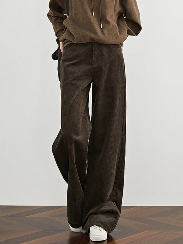 LOVEVVR High-Waist Corduroy Draped Pants