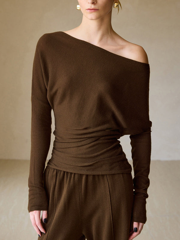 LOVEVVR Casual Asymmetrical Neck Slim Sweater