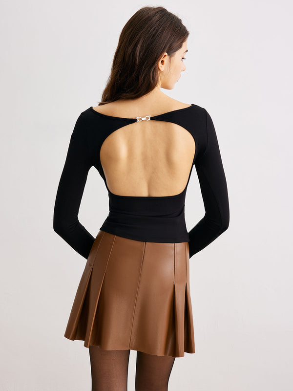 LOVEVVR Metal-Detail Backless Jersey Top