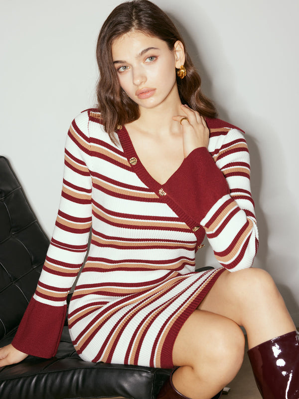 LOVEVVR Color Block Striped Sweater Dress