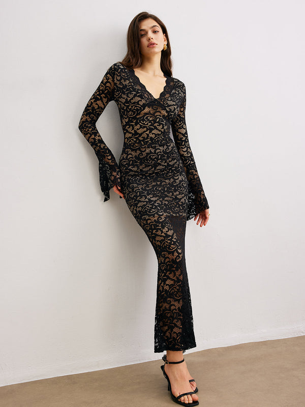 LOVEVVR Contrast Binding Lace Dress