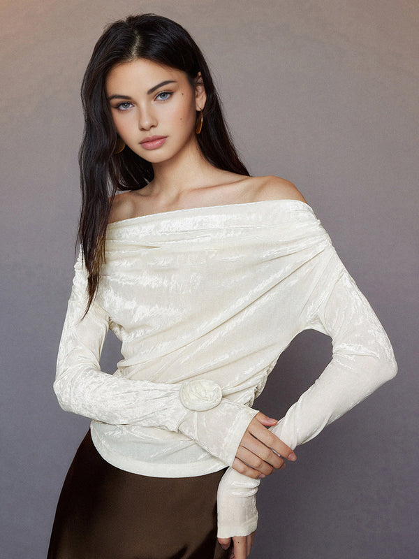 LOVEVVR 3D Flower Off-Shoulder Jersey Top