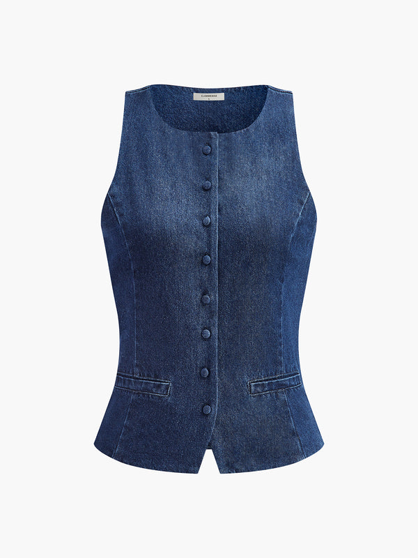 LOVEVVR Button Down Denim Tank Top