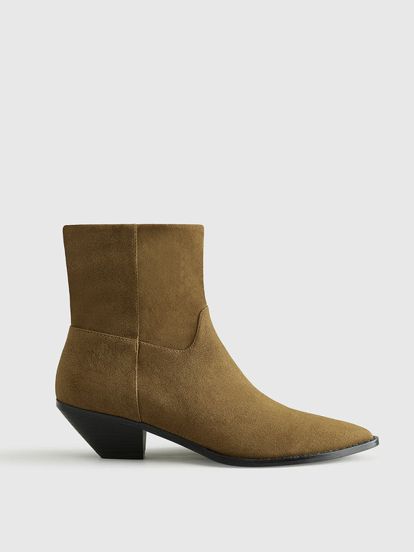 LOVEVVR Block Heel Western Zip Ankle Boots