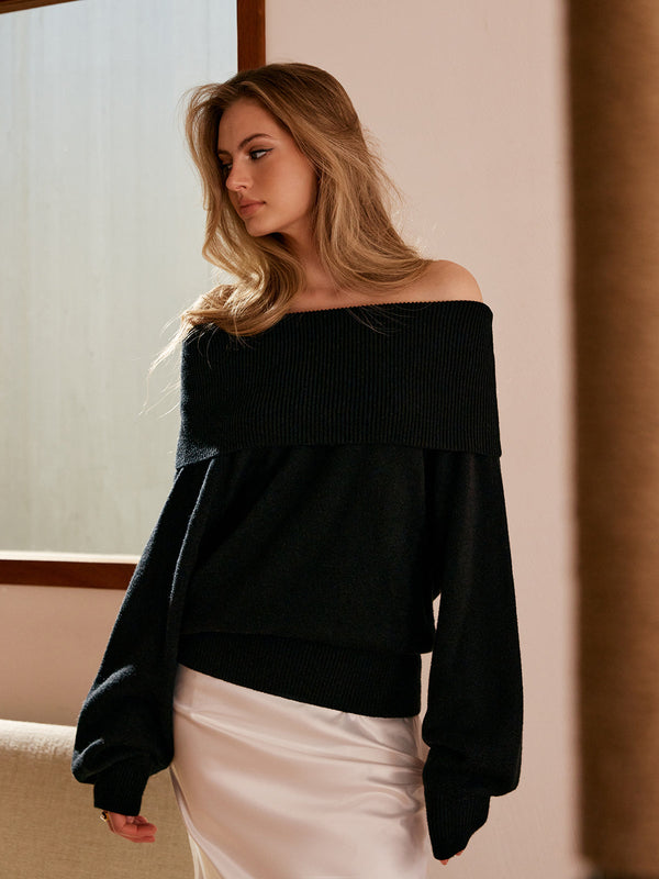 LOVEVVR High Stretch Off-Shoulder Shift Sweater