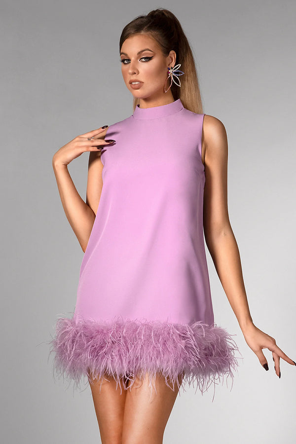 LOVEVVR Lilac Sleeveless Feather Dress