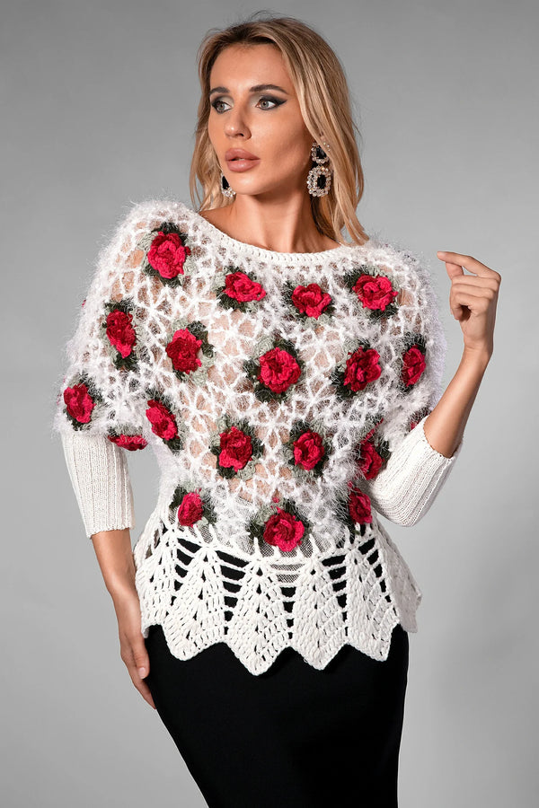 LOVEVVR Nadeen 3D Flower Crochet Sweater