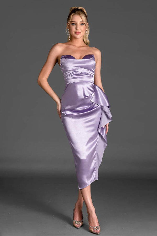 LOVEVVR Herakles Strapless Satin Ruffle Dress