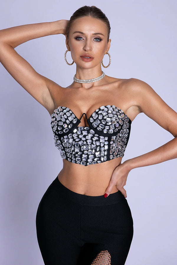 LOVEVVR Keliyah Crystal Corset Mini Top