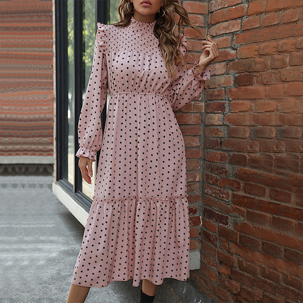 LOVEVVR Hot autumn new 2025 women's clothing lotus leaf flying sleeves polka dot splicing cake dress