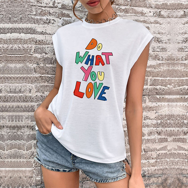 LOVEVVR EABY  new product popular summer 2025 vest crew neck letter printed top sleeveless Popular trade t-shirt