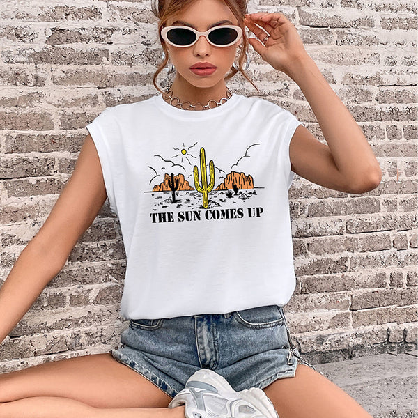 LOVEVVR Cross-border new popular summer 2025 T-shirt vest round neck trend printed top Guangzhou sleeveless Popular trade T-shirt