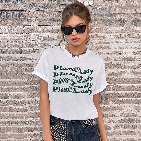 LOVEVVR new popular summer 2025 Popular trade women's clothing crew neck letter printed top Guangzhou short-sleeved t-shirt