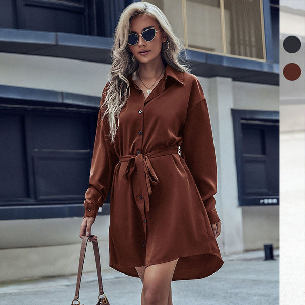 LOVEVVR Hot autumn new 2025 women's clothing commuter  dress foreign trade lapel   shirt skirt