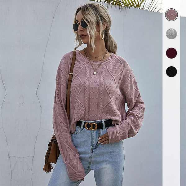 LOVEVVR New Popular trade 2025 women's clothing solid color knitted twist crew neck sweater women's short pullover autumn and winter top