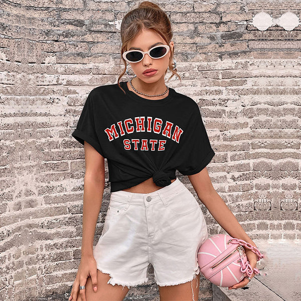 LOVEVVR new popular summer 2025 Popular trade women's clothing crew neck letter printed top Guangzhou short-sleeved t-shirt