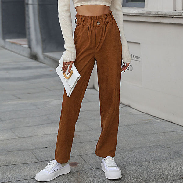 LOVEVVR Hot new autumn and winter 2025 foreign trade casual elastic nine-point pants  commuter corduroy straight pants women