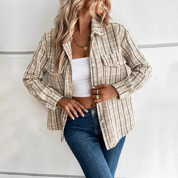 LOVEVVR Hot autumn and winter new 2025 small fragrant design jacket retro  plaid cardigan