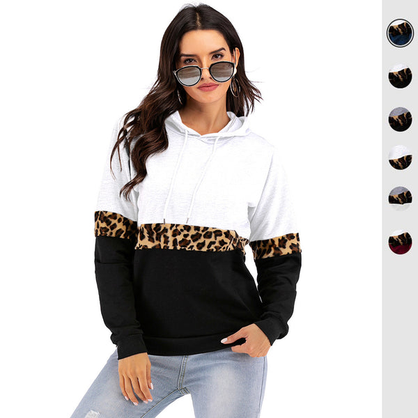 LOVEVVR 2025 Express Autumn and Winter Hooded Long Sleeve Contrast Color Bottom Hooded Sweater Women's  Hot Trade Leopard Print Pullover Hoodie