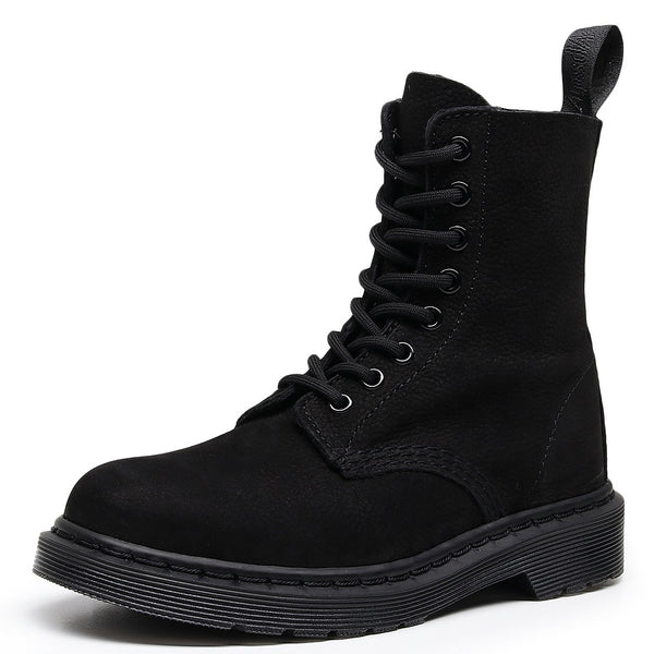 LOVEVVR Lychee pattern 1460 tooling boots women's head layer soft cowhide pure black short boots matte leather locomotive boots round head trend