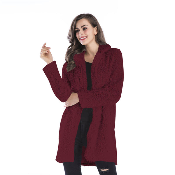 LOVEVVR winter new lamb wool coat women's Hot lapel woolen medium and long coat cotton coat