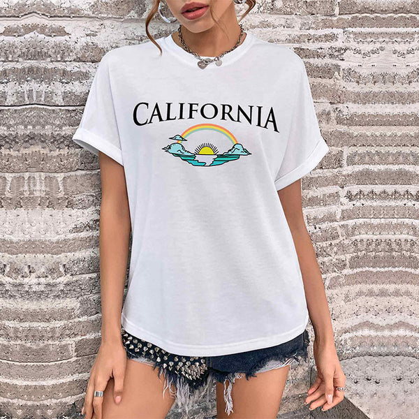 LOVEVVR new product popular summer 2025 women's clothing crew neck printed top Guangzhou New Popular trade short-sleeved t-shirt