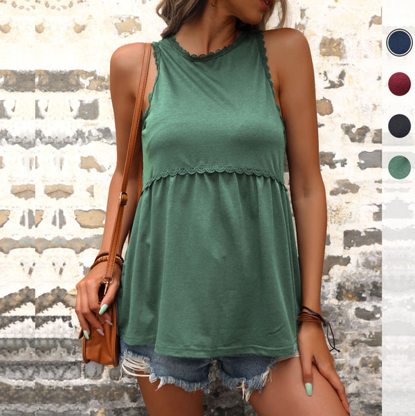 LOVEVVR New popular New Summer Casual 2025 Doll Shirt Top Lace Splicing Sleeveless Vest Women