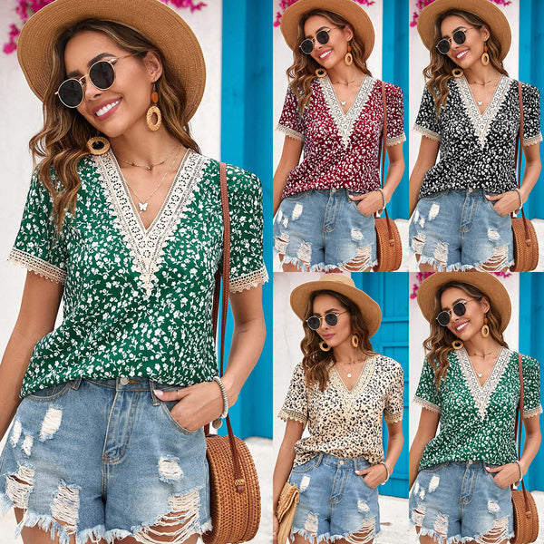 LOVEVVR Hot trade women's clothing  popular shirt top popular summer New small floral lace splicing 2025 women's clothing