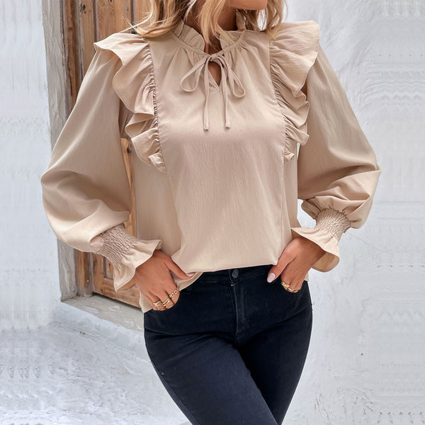 LOVEVVR New  2025 Women's Clothing Hot Spring and Summer New Product Lotus Leaf Edge Long Sleeve Design Shirt Women